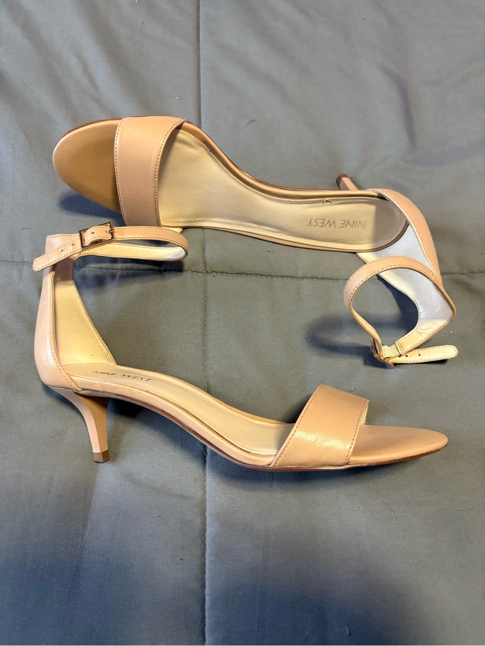 Nine West Beige Ankle-Strap Kitten Heel Sandals